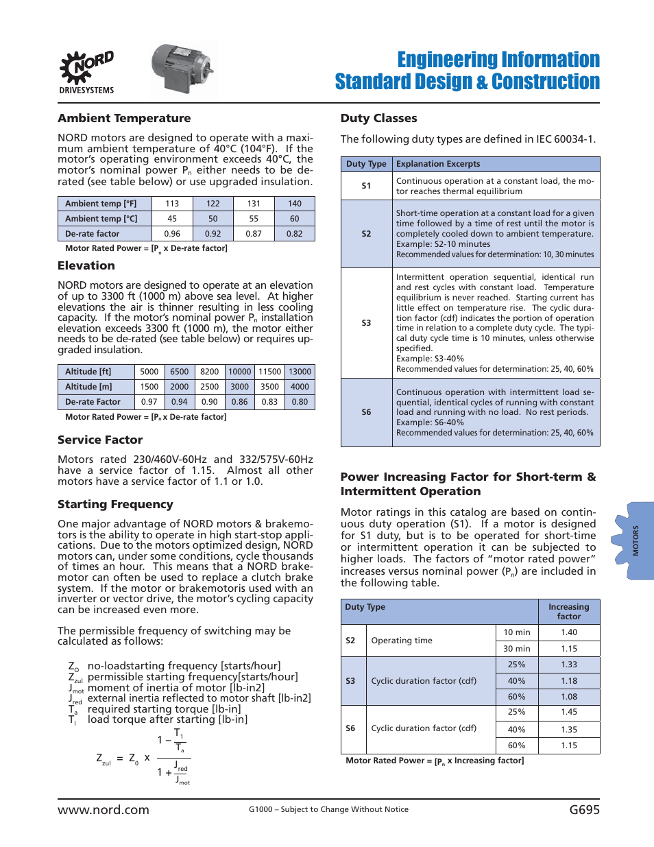 Ambient temperature, Elevation, Service factor | Starting frequency, Duty classes | NORD Drivesystems B1000 User Manual | Page 697 / 820