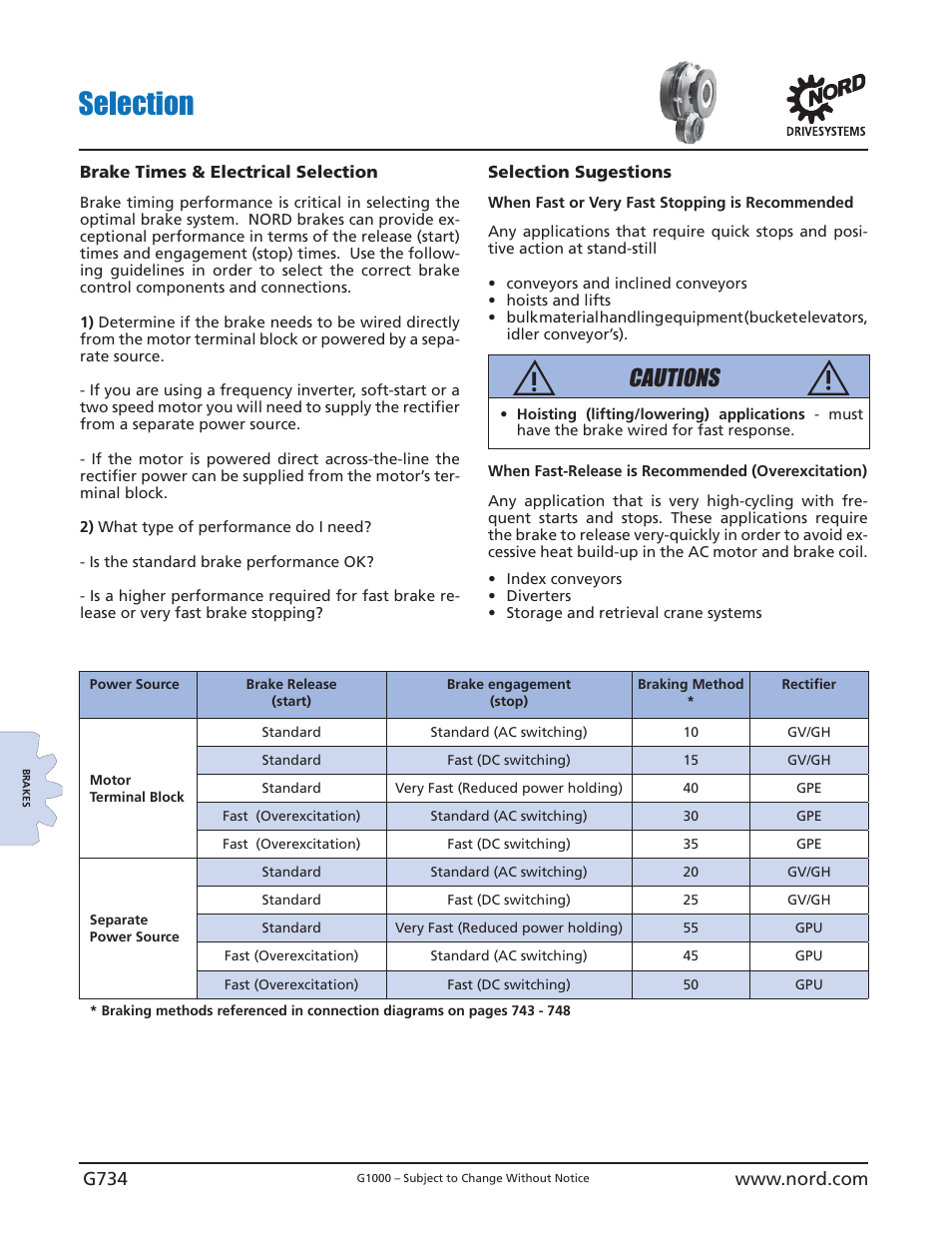 Selection, Cautions | NORD Drivesystems B1000 User Manual | Page 736 / 820