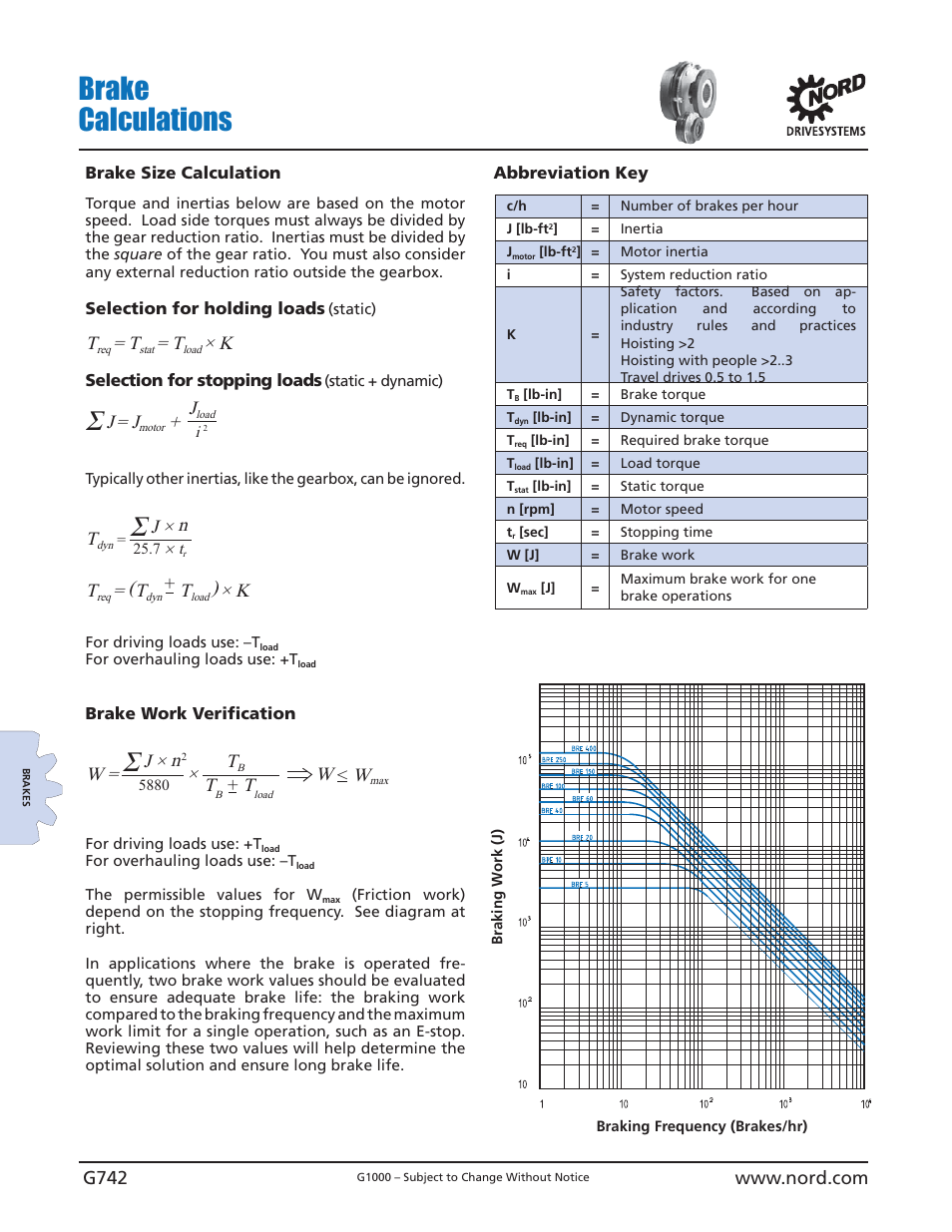 Brake calculations, J × n t, J × n | NORD Drivesystems B1000 User Manual | Page 744 / 820