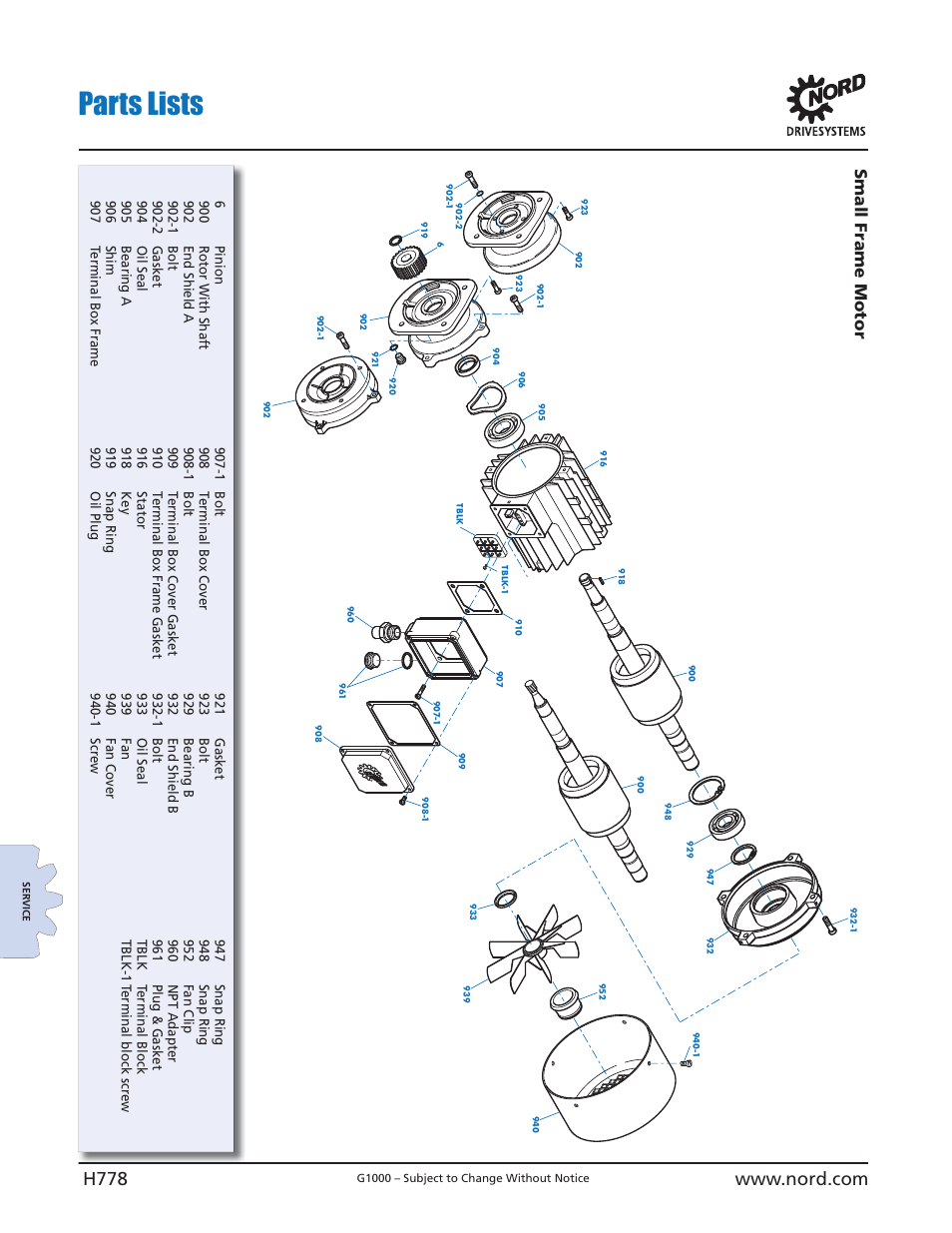 Parts lists, Small frame motor | NORD Drivesystems B1000 User Manual | Page 780 / 820