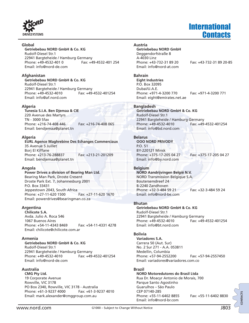 International contacts | NORD Drivesystems B1000 User Manual | Page 805 / 820
