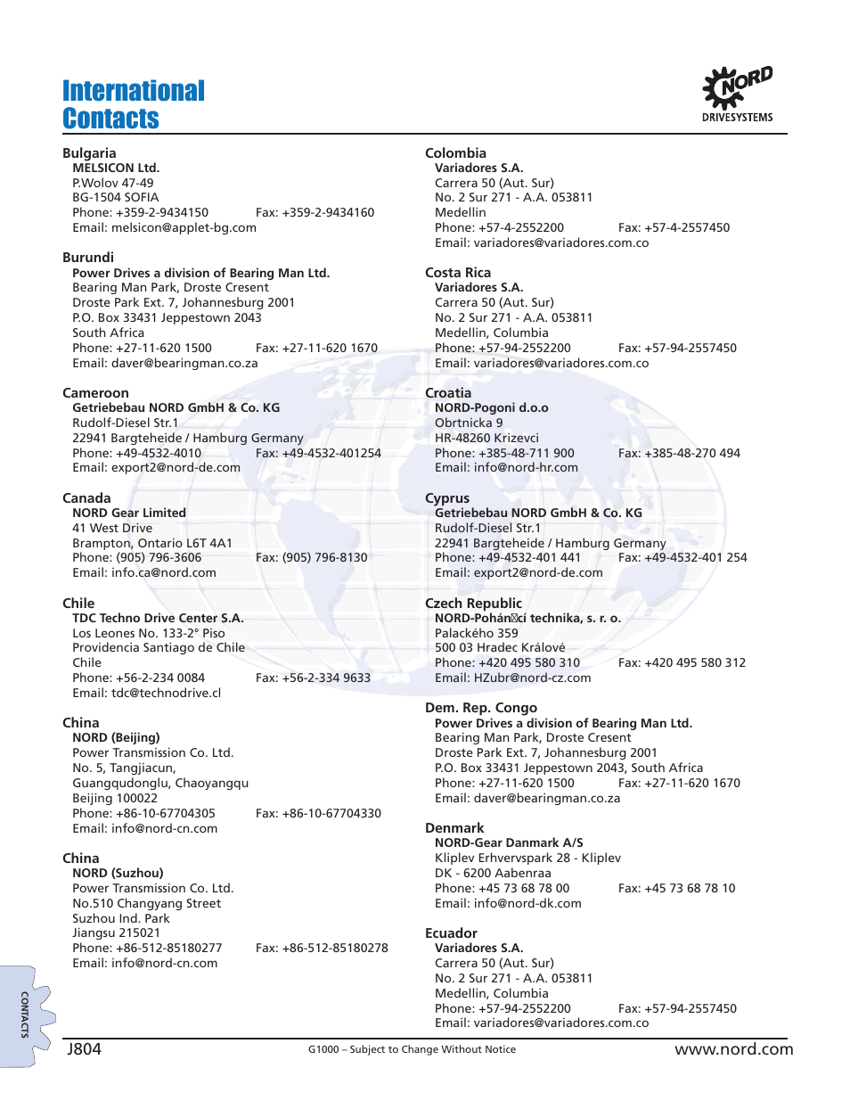 International contacts | NORD Drivesystems B1000 User Manual | Page 806 / 820