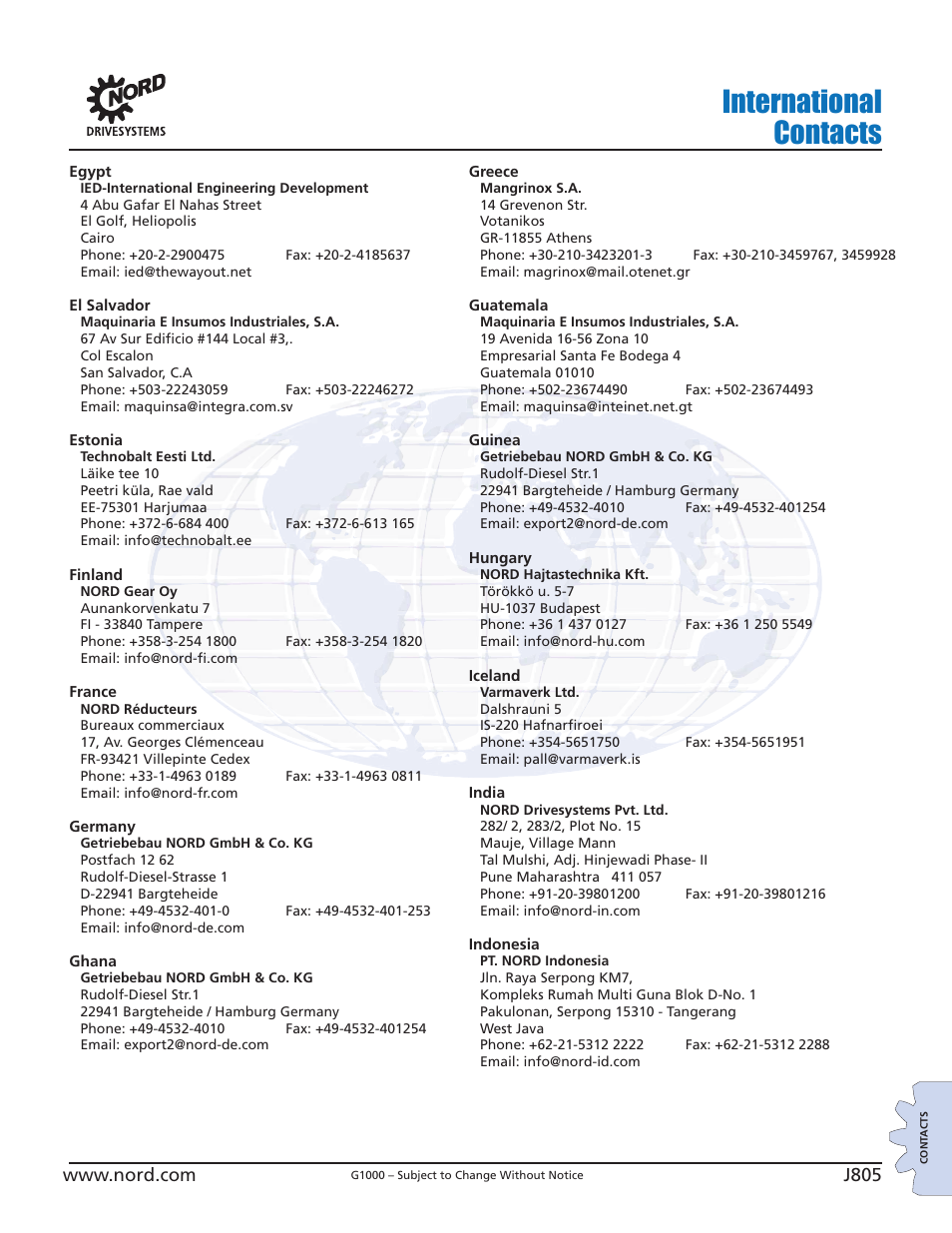 International contacts | NORD Drivesystems B1000 User Manual | Page 807 / 820