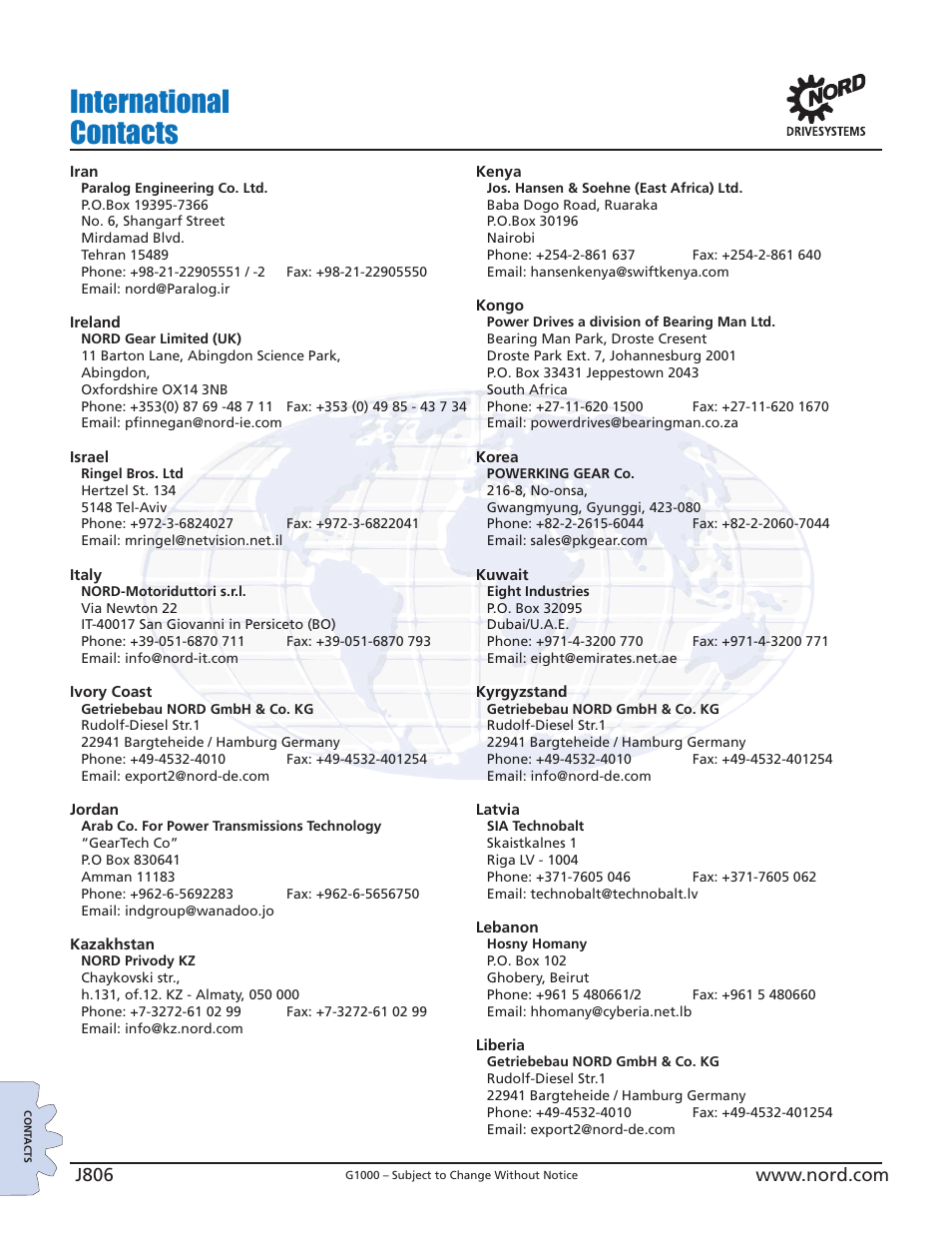 International contacts | NORD Drivesystems B1000 User Manual | Page 808 / 820