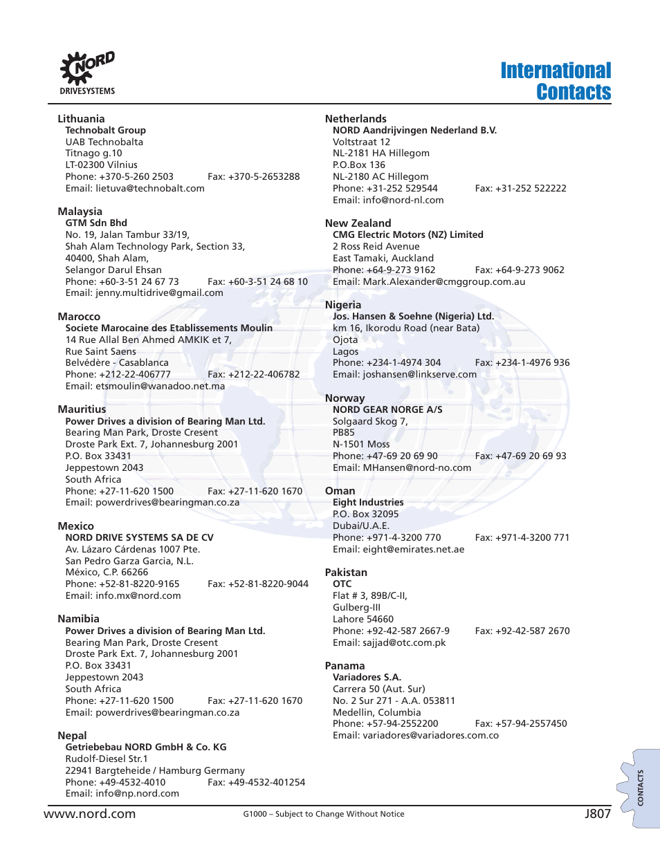 International contacts | NORD Drivesystems B1000 User Manual | Page 809 / 820