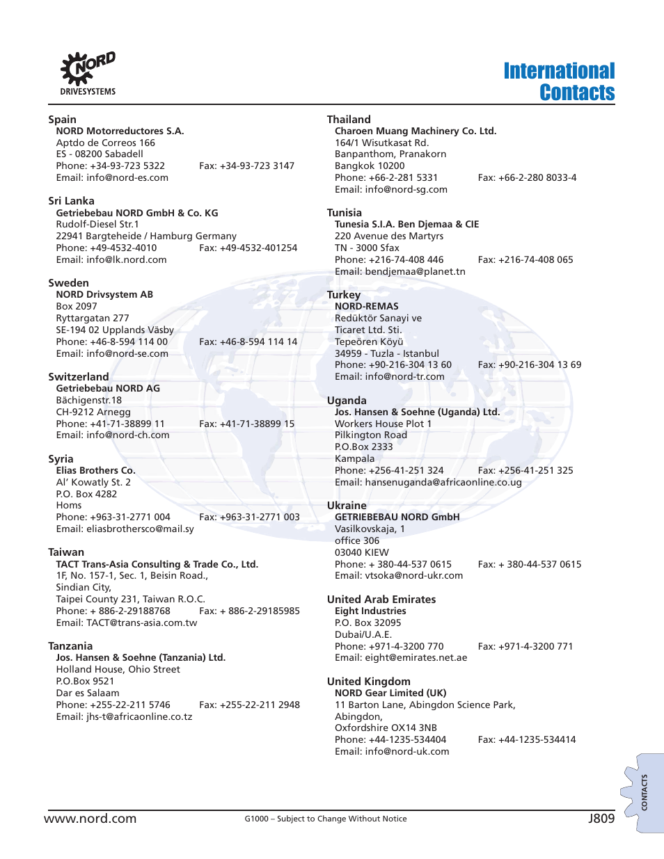 International contacts | NORD Drivesystems B1000 User Manual | Page 811 / 820