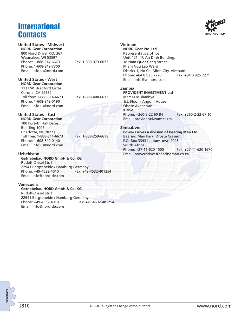 International contacts | NORD Drivesystems B1000 User Manual | Page 812 / 820