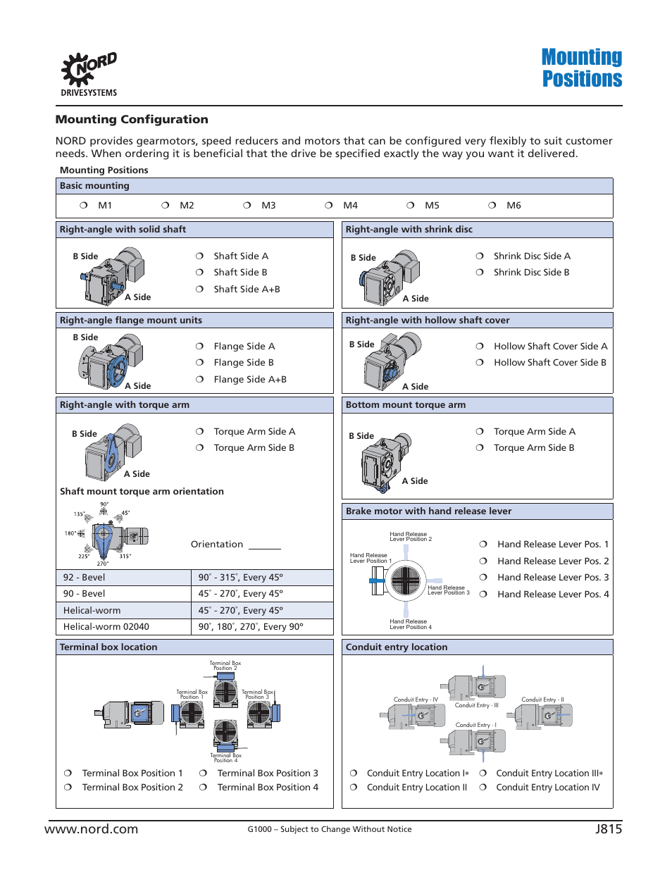 Mounting positions, Mounting conﬁ guration | NORD Drivesystems B1000 User Manual | Page 817 / 820