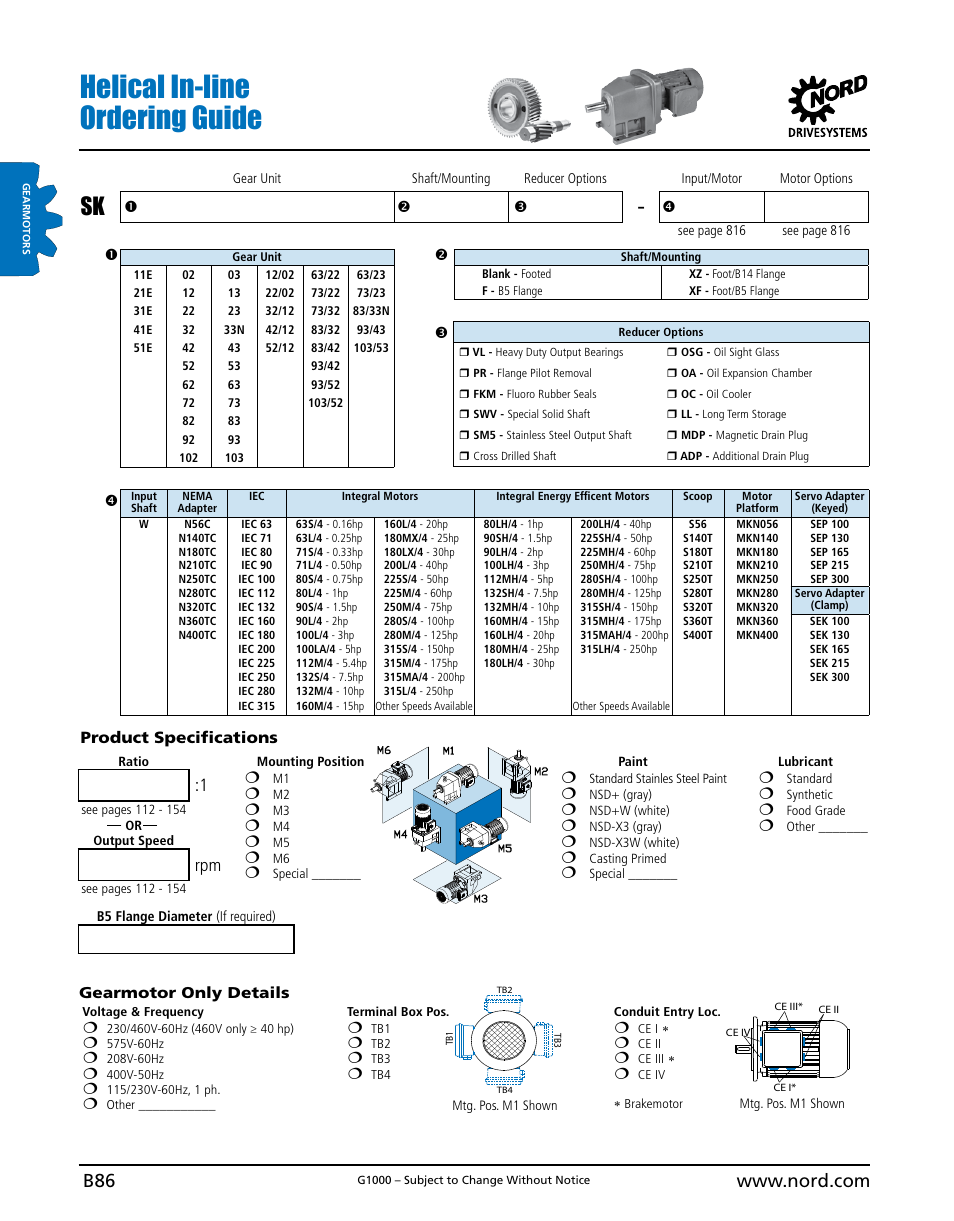 Helical in-line ordering guide, Product specifications | NORD Drivesystems B1000 User Manual | Page 88 / 820