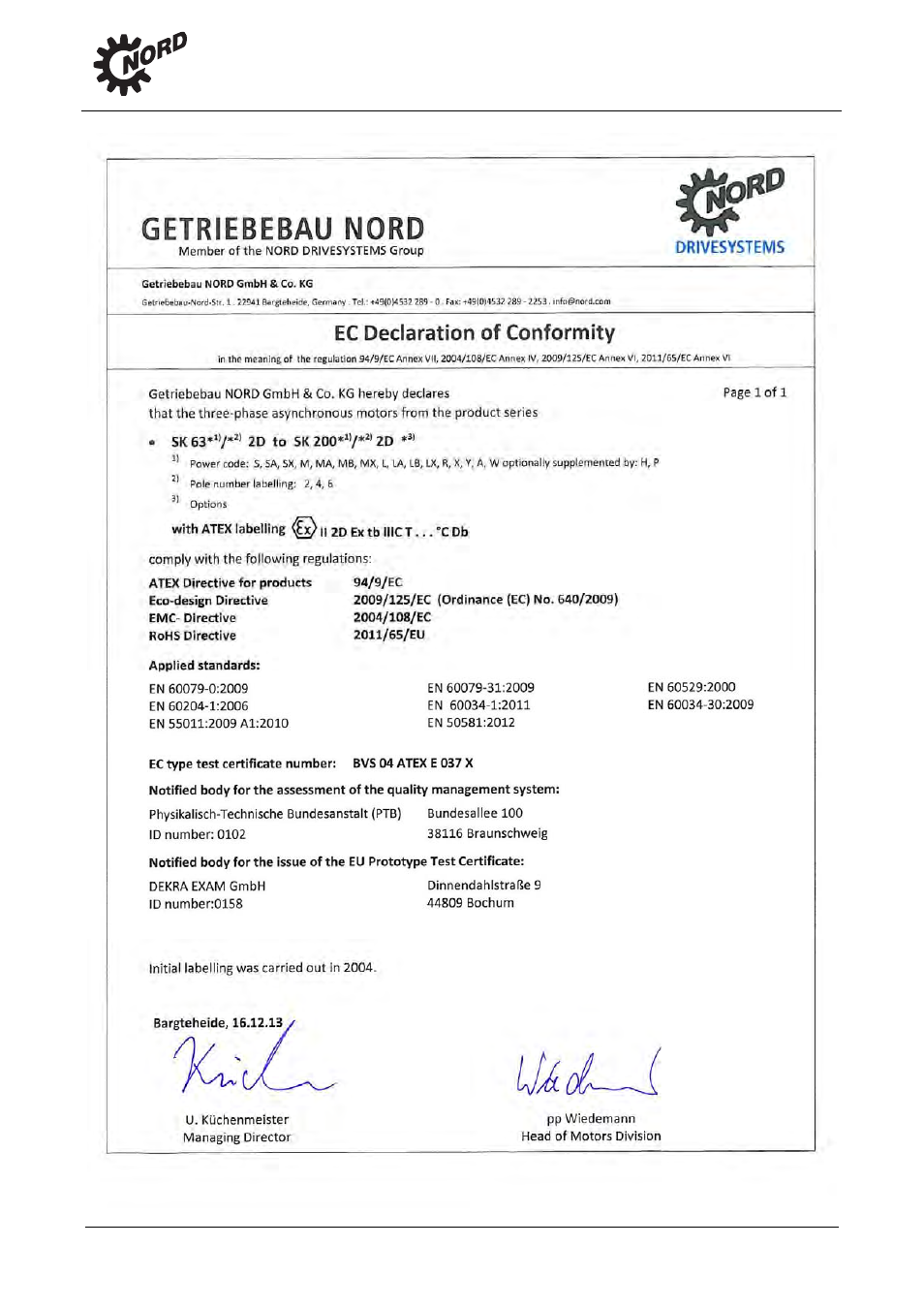 Conformity declaration | NORD Drivesystems B1091 User Manual | Page 22 / 28