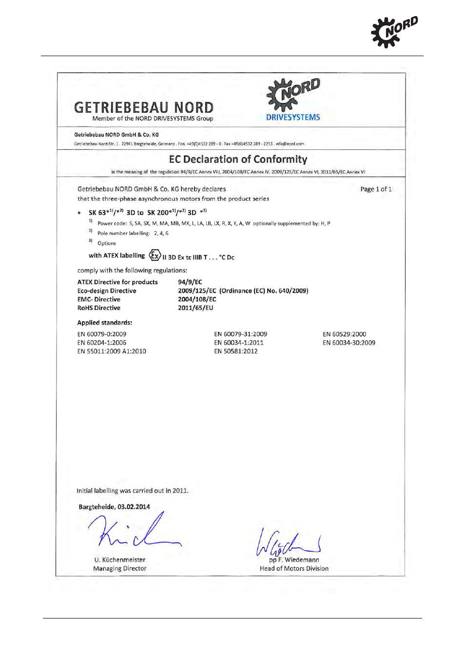 Conformity declaration | NORD Drivesystems B1091 User Manual | Page 23 / 28