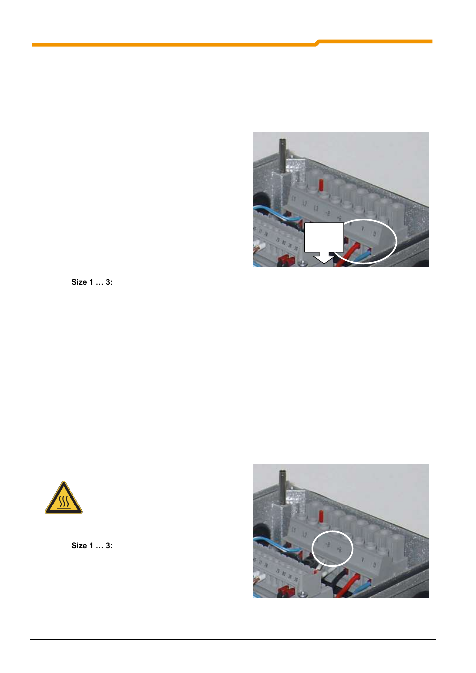 2 motor cable (u, v, w, earth), 3 brake resistor connection (-b, +b) | NORD Drivesystems BU0200 User Manual | Page 43 / 314