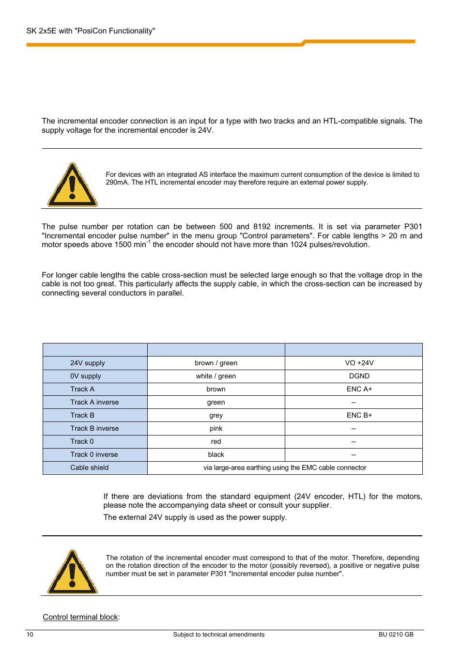 2 encoder connections, 1 incremental encoder connection | NORD Drivesystems BU0210 User Manual | Page 10 / 60