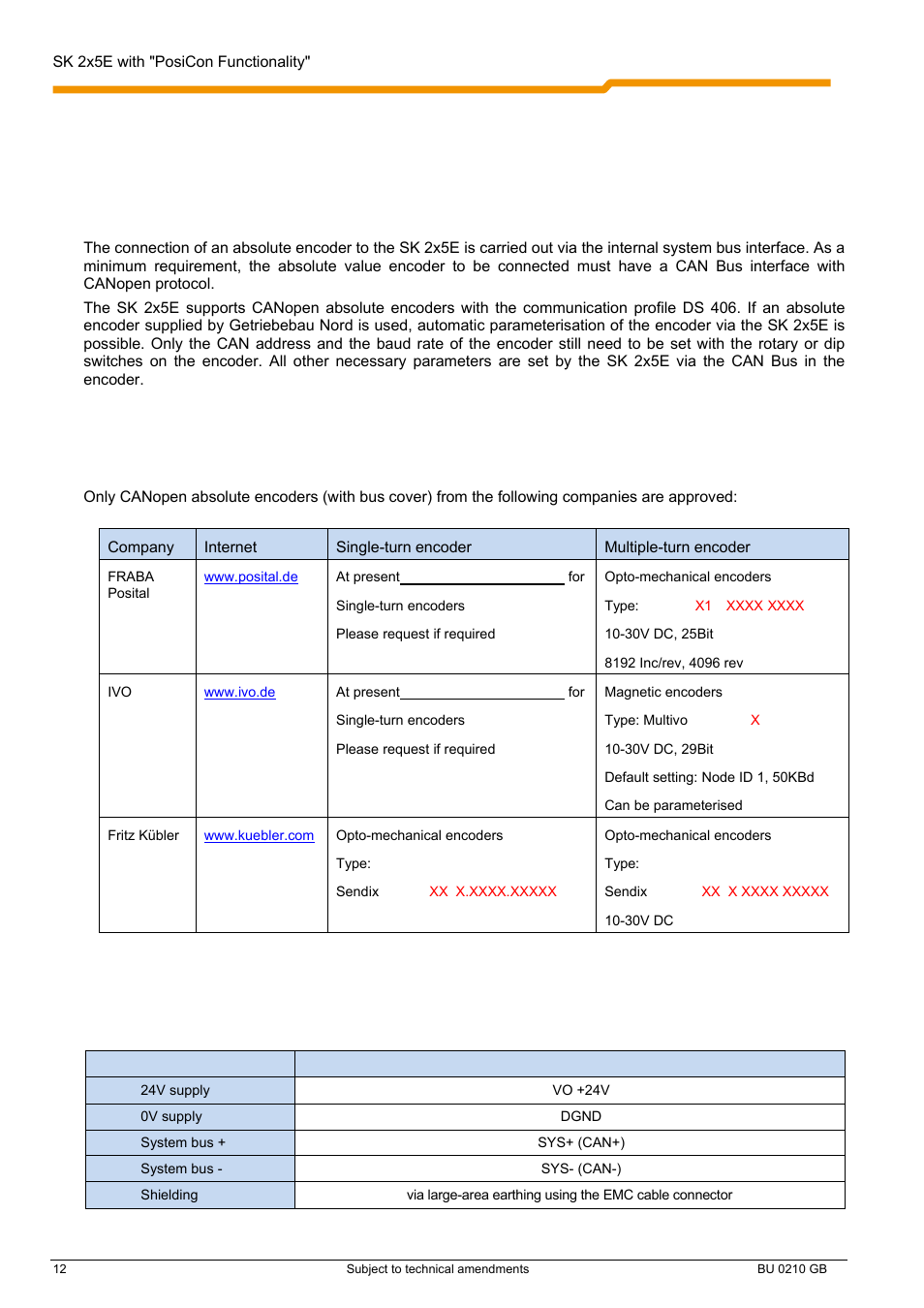 2 canopen absolute encoder connection | NORD Drivesystems BU0210 User Manual | Page 12 / 60