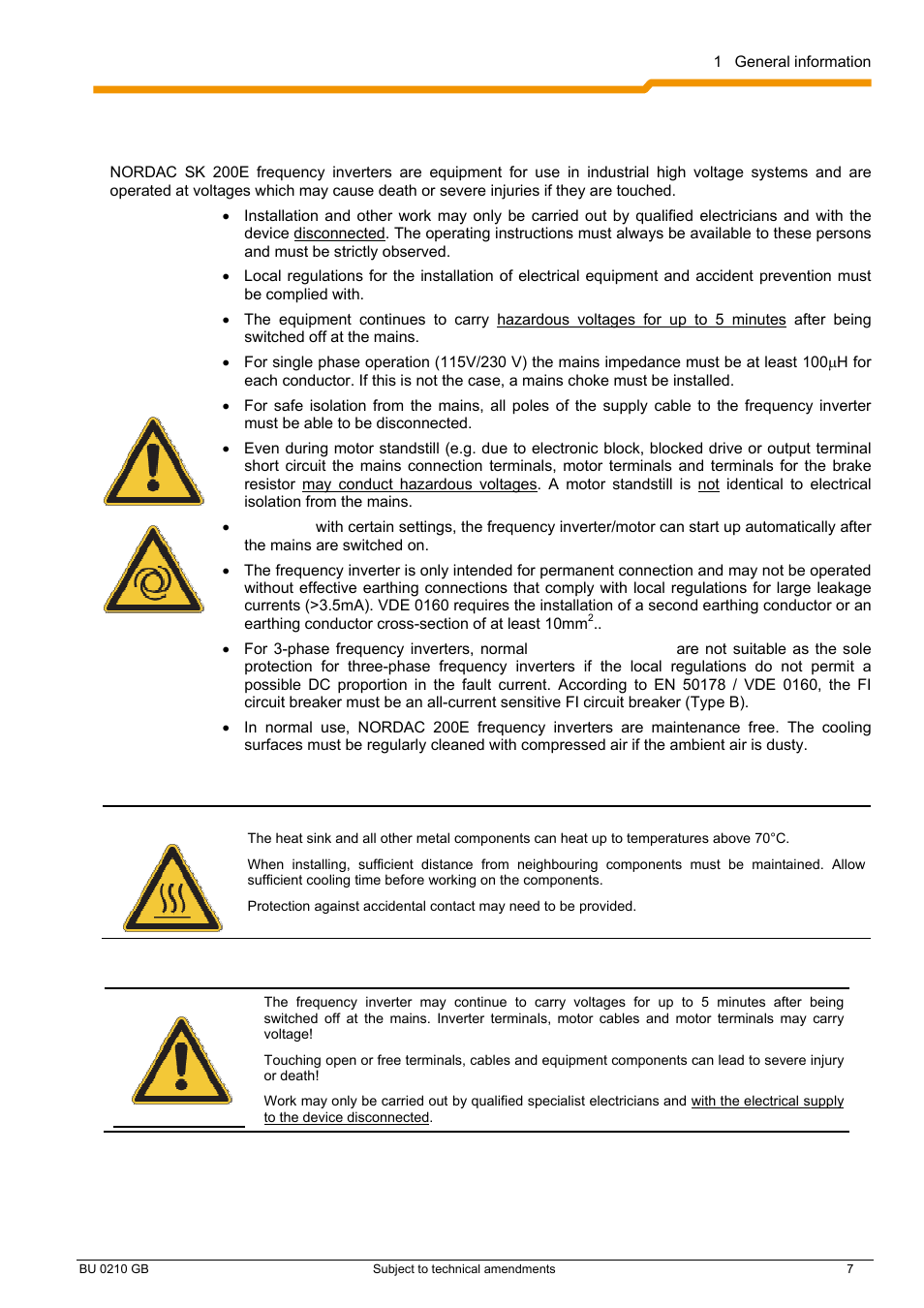 1 safety and installation information | NORD Drivesystems BU0210 User Manual | Page 7 / 60