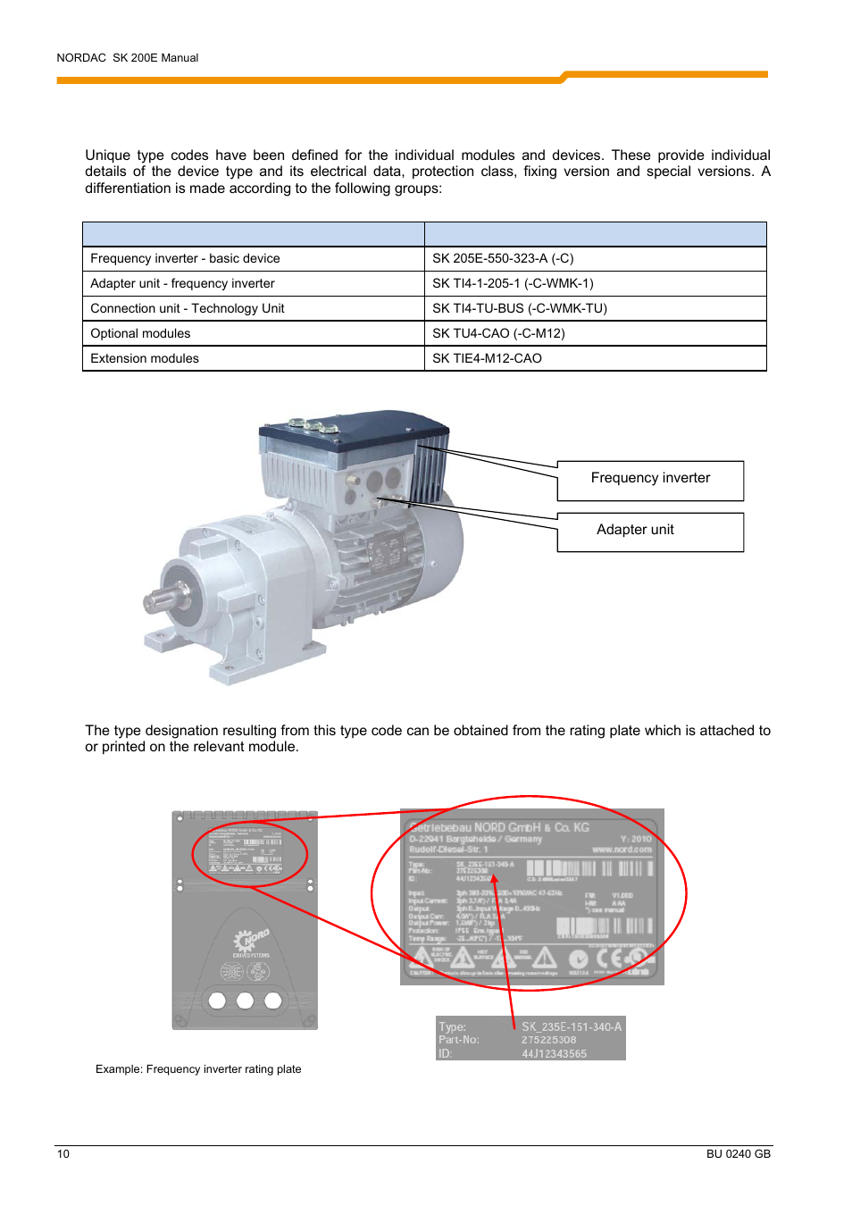 4 nomenclature / type codes | NORD Drivesystems BU0240 User Manual | Page 10 / 40