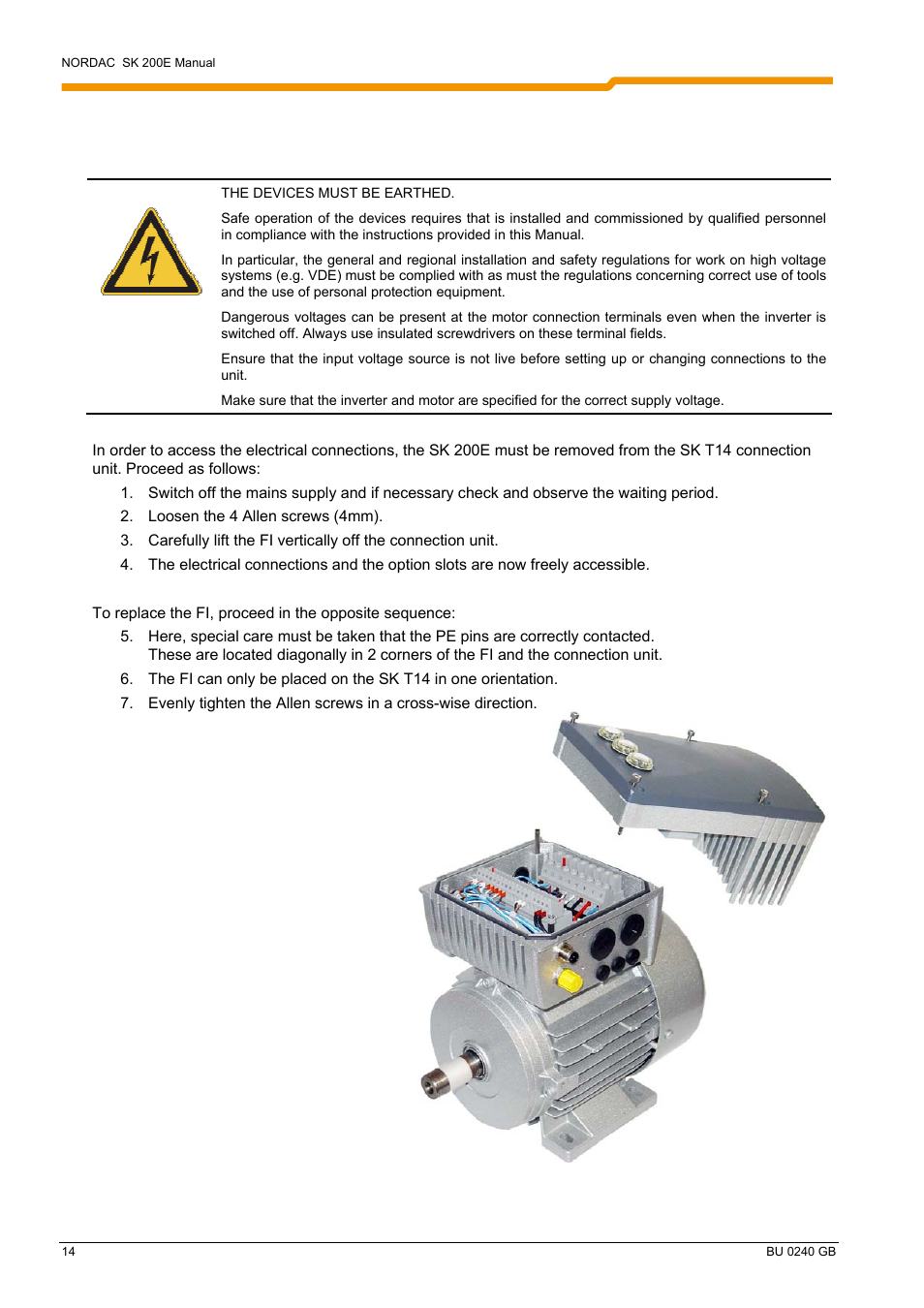 2 electrical connection | NORD Drivesystems BU0240 User Manual | Page 14 / 40