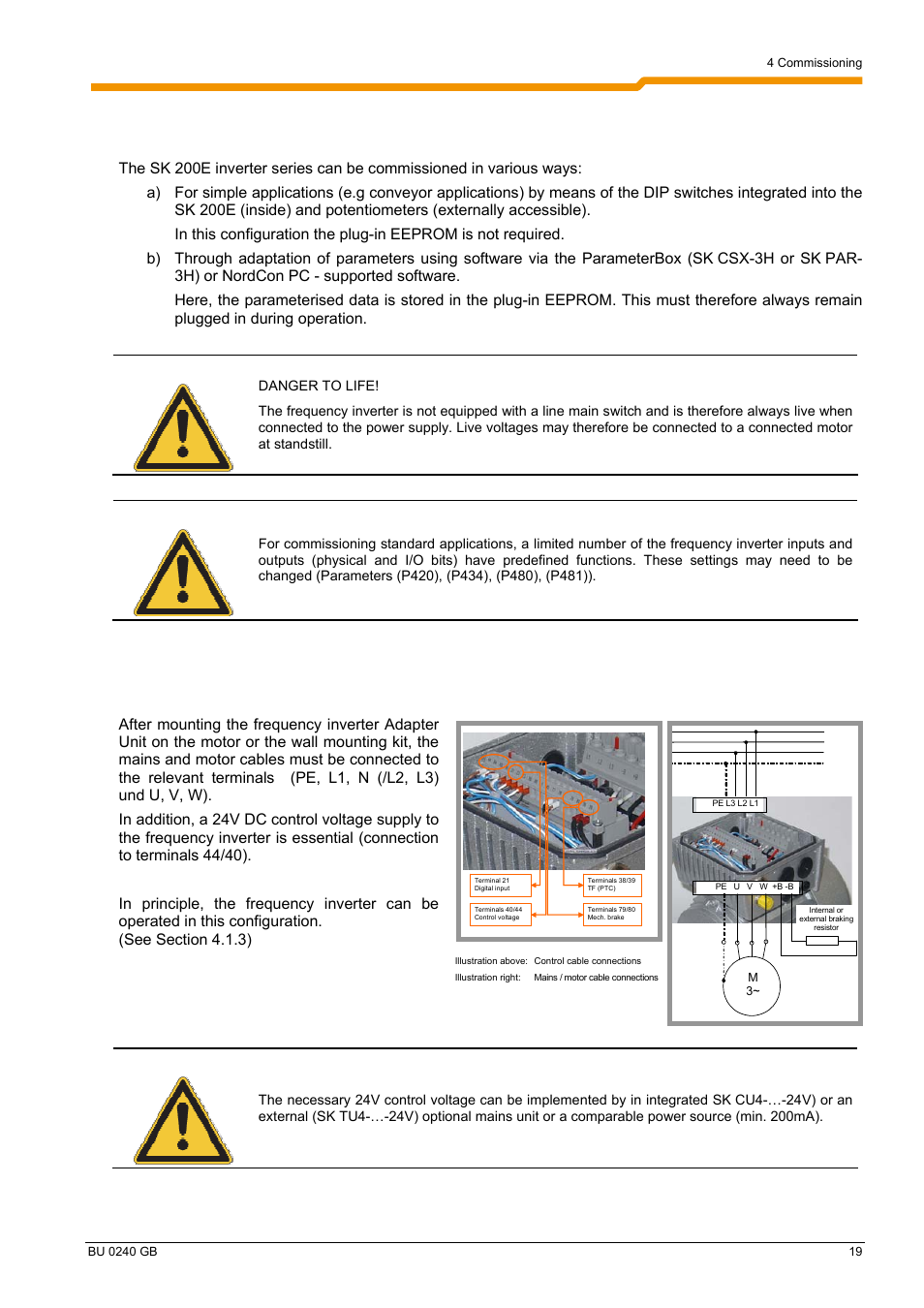 4 commissioning, sk 200e, 1 commissioning stages 4.1.1, Connection | NORD Drivesystems BU0240 User Manual | Page 19 / 40