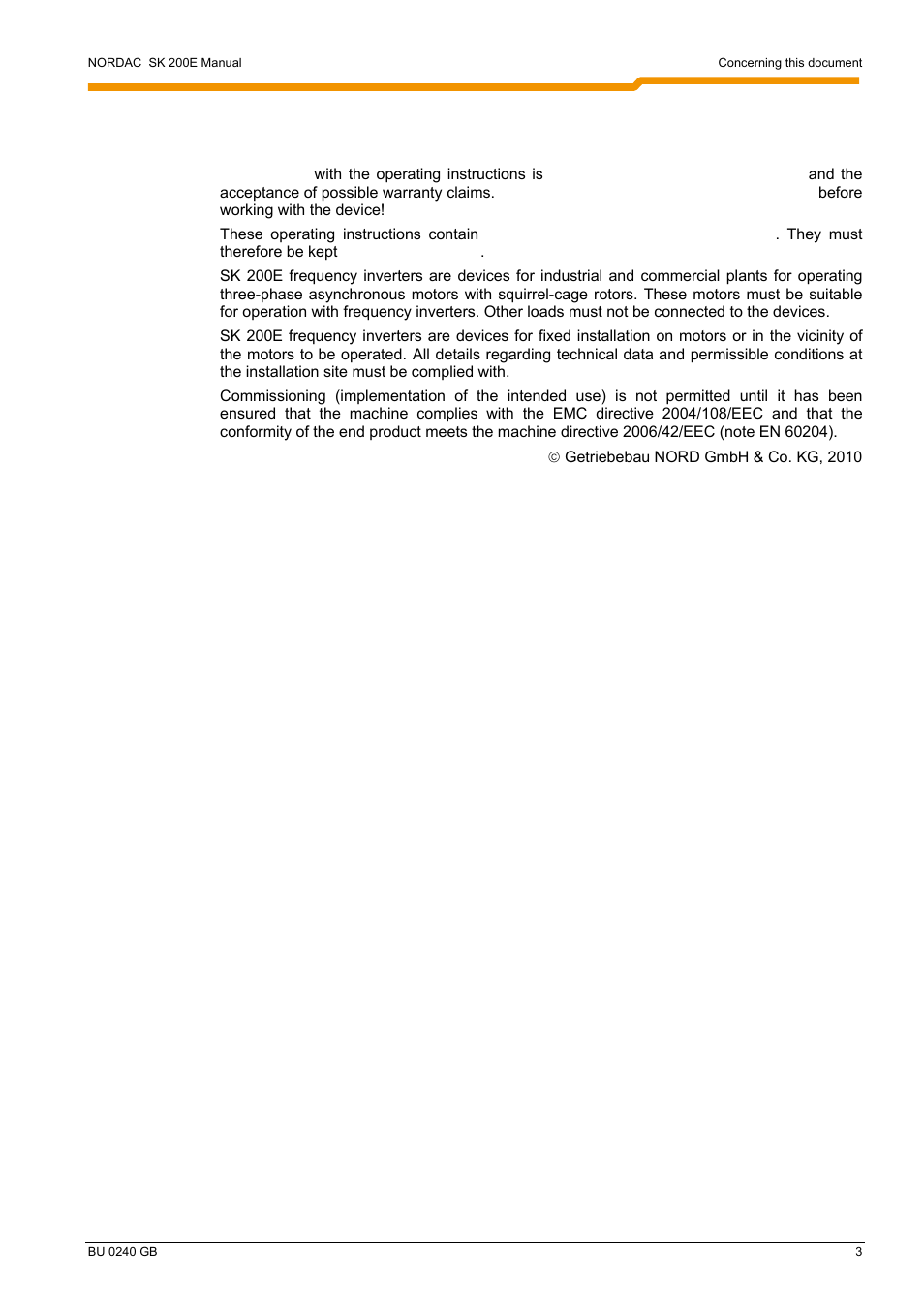 Intended use of the frequency inverter | NORD Drivesystems BU0240 User Manual | Page 3 / 40