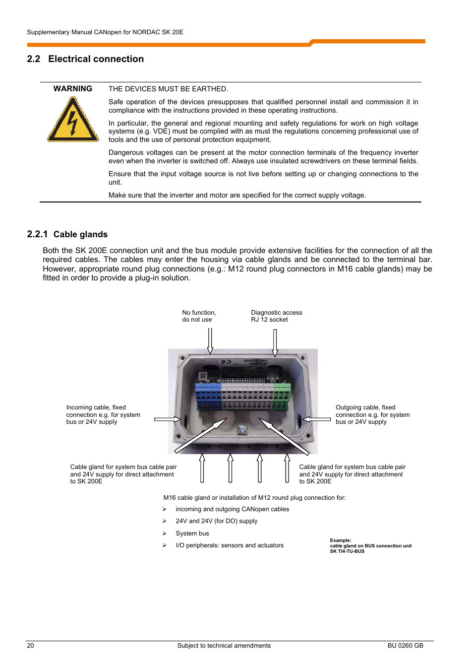 2 electrical connection | NORD Drivesystems BU0260 User Manual | Page 20 / 116