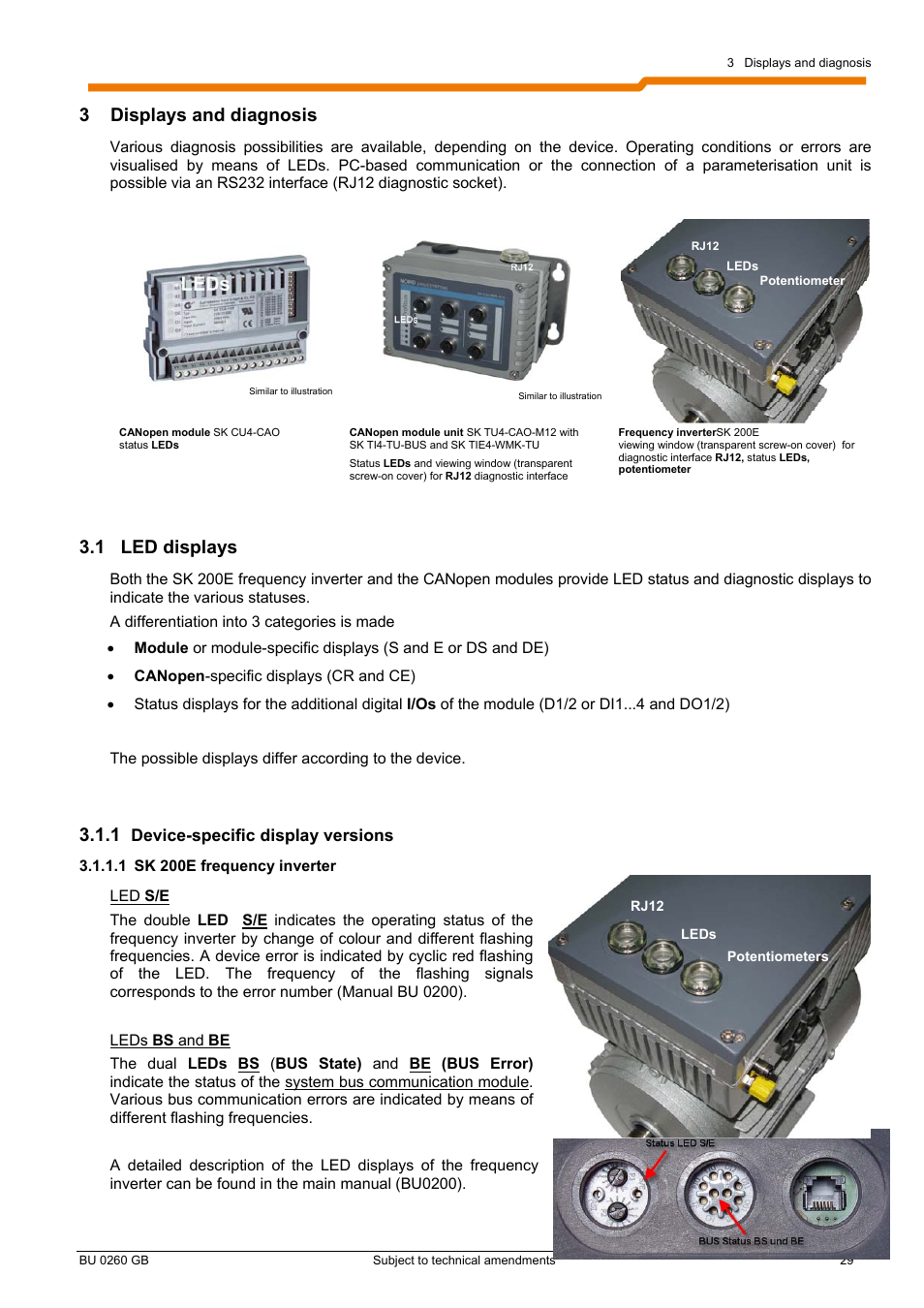 3 displays and diagnosis, 1 led displays | NORD Drivesystems BU0260 User Manual | Page 29 / 116