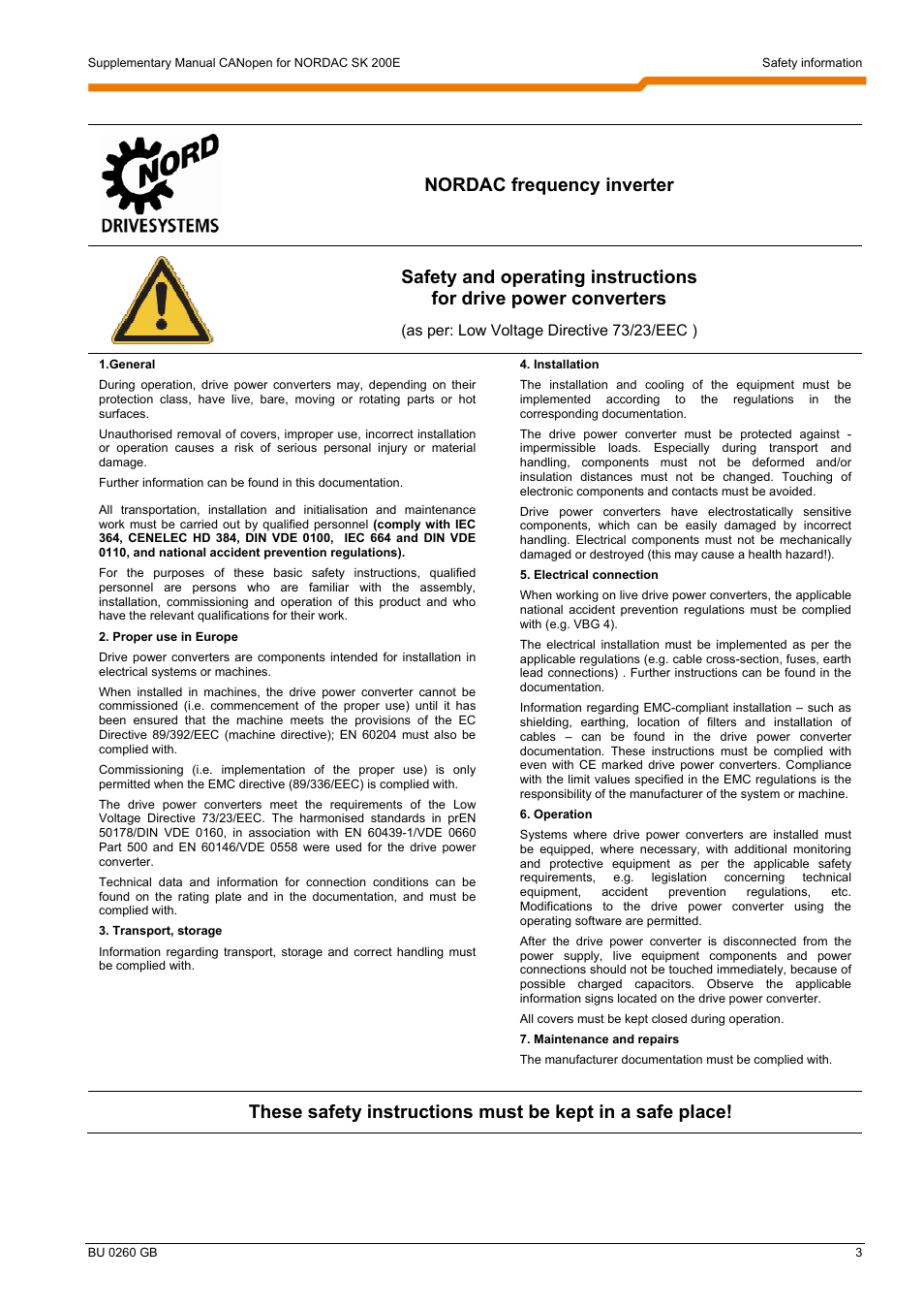 Nordac frequency inverter | NORD Drivesystems BU0260 User Manual | Page 3 / 116