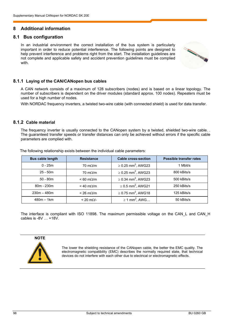 8 additional information 8.1 bus configuration | NORD Drivesystems BU0260 User Manual | Page 98 / 116