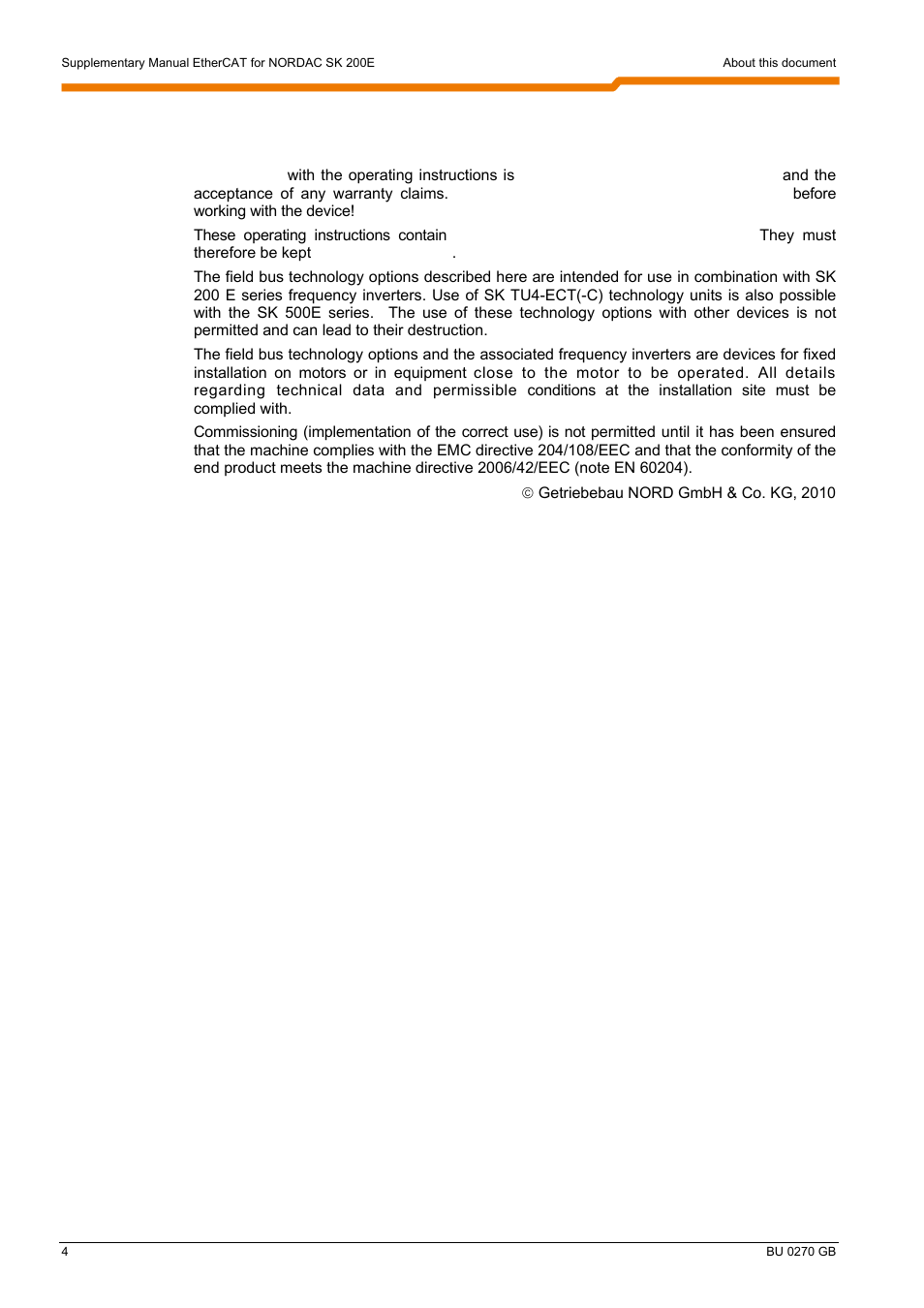 Intended use of the frequency inverter | NORD Drivesystems BU0270 User Manual | Page 4 / 76