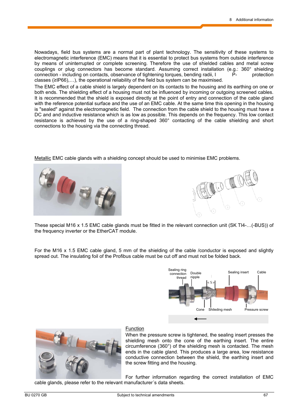 2 cable glands and shielding connections | NORD Drivesystems BU0270 User Manual | Page 67 / 76