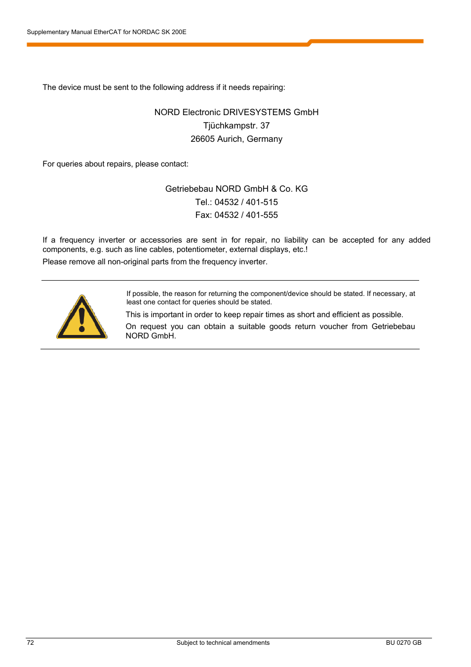 4 repairs | NORD Drivesystems BU0270 User Manual | Page 72 / 76