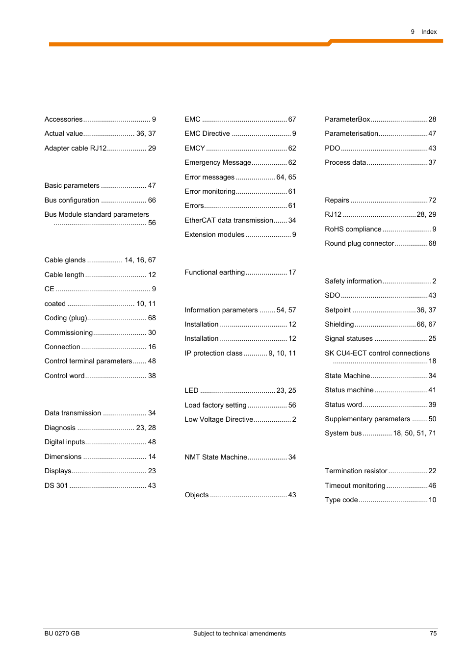 10 keyword index | NORD Drivesystems BU0270 User Manual | Page 75 / 76