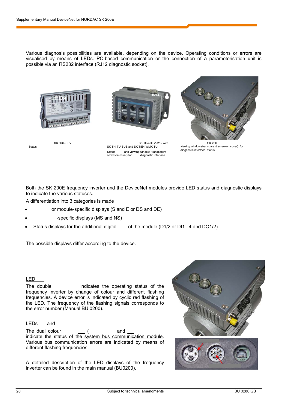 3 displays and diagnosis, 1 led displays, Device-specific display versions | NORD Drivesystems BU0280 User Manual | Page 28 / 78