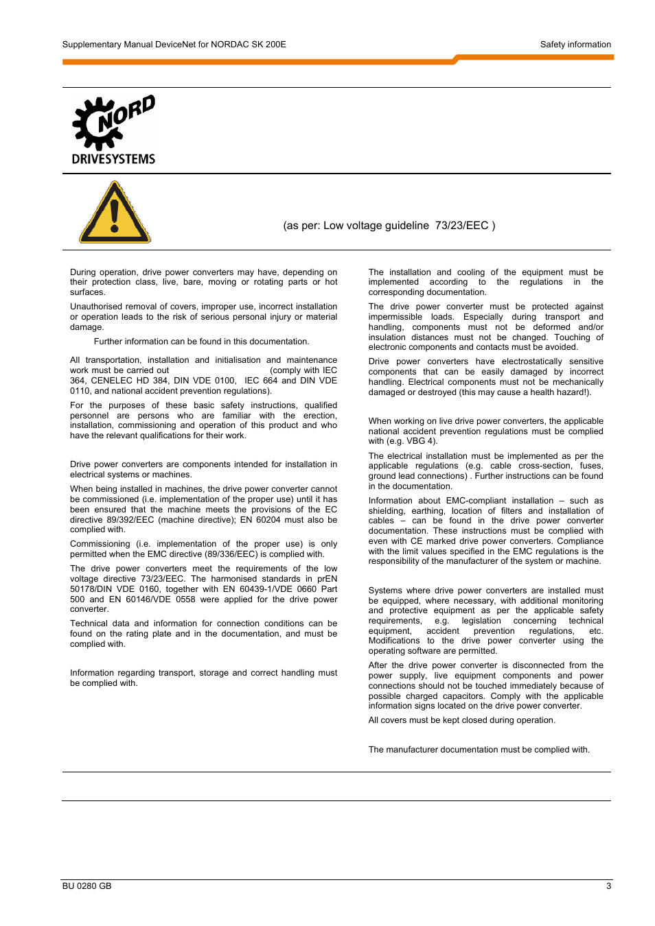 Nordac frequency inverter | NORD Drivesystems BU0280 User Manual | Page 3 / 78