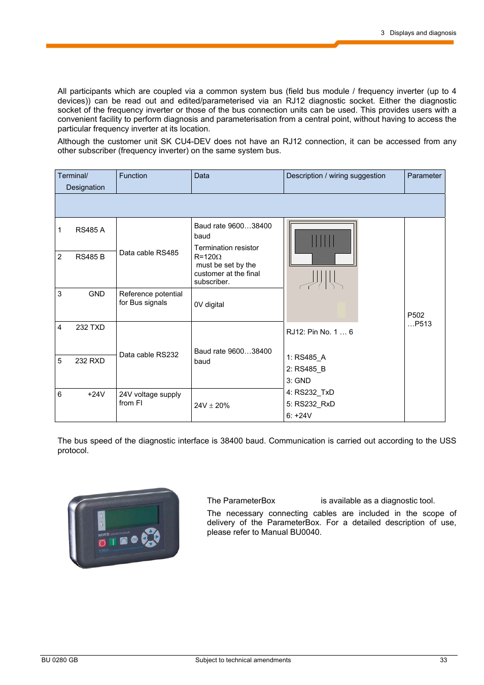 2 rj12 diagnostic socket | NORD Drivesystems BU0280 User Manual | Page 33 / 78