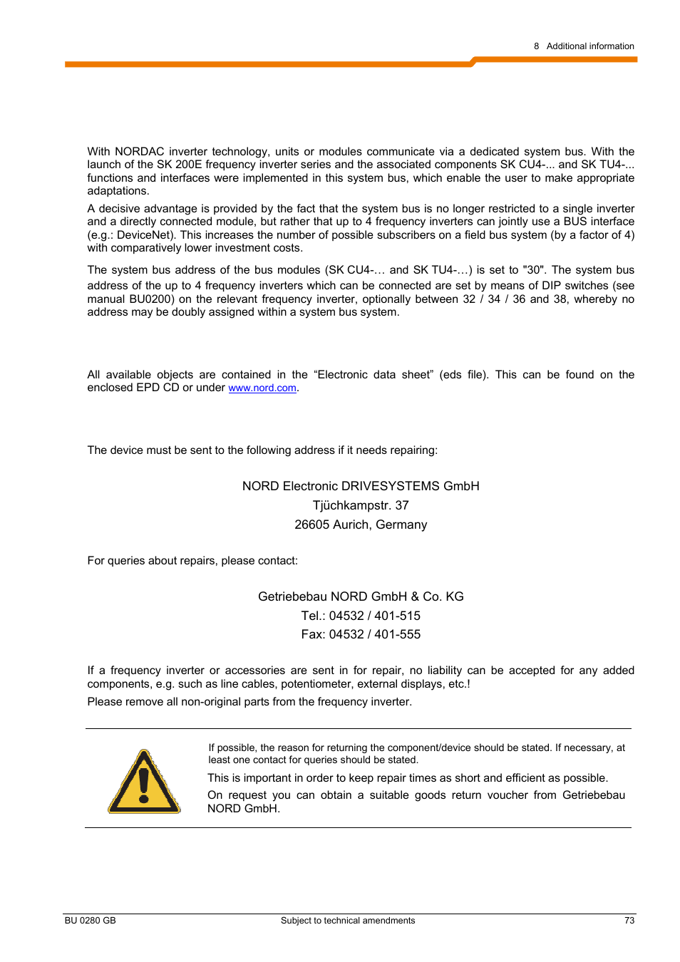 NORD Drivesystems BU0280 User Manual | Page 73 / 78