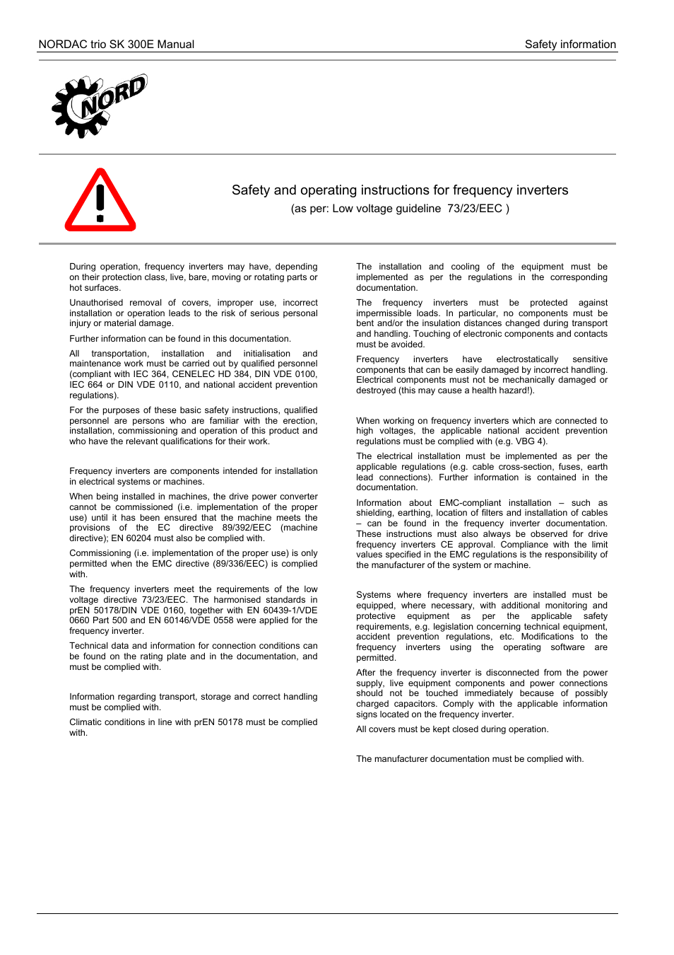 Nordac trio sk 300e frequency inverter | NORD Drivesystems BU0300 User Manual | Page 2 / 148