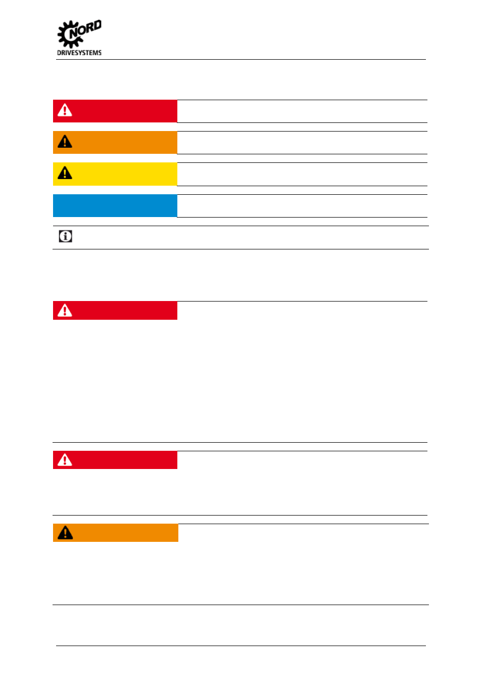 1 explanation of labels used, 2 list of safety and installation information, Explanation of labels used | List of safety and installation information, Danger, Warning, Caution, Notice | NORD Drivesystems BU0505 User Manual | Page 13 / 188