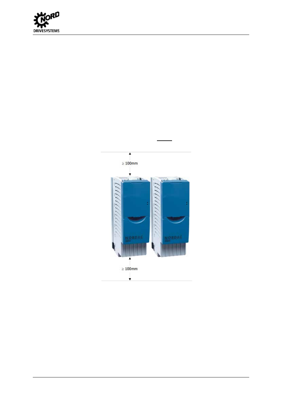 Assembly and installation, Fig. 3 mounting distances for sk 5xxe, 2 assembly and installation | NORD Drivesystems BU0505 User Manual | Page 21 / 188