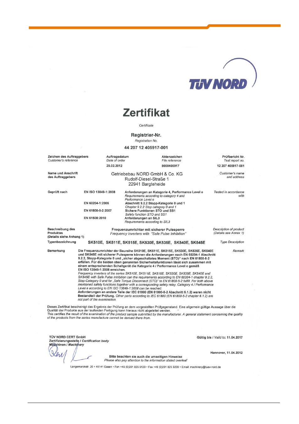 1 certifications for the function sto | NORD Drivesystems BU0530 User Manual | Page 11 / 56