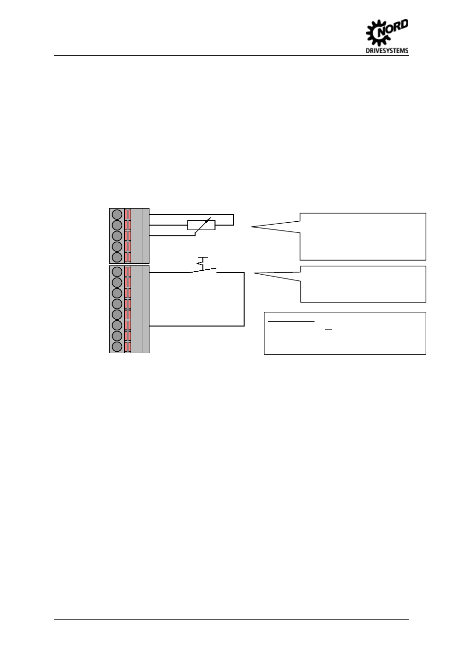 2 minimal configuration of control connections, Minimum connections, Basic parameters | Minimal configuration of control connections | NORD Drivesystems BU0540 User Manual | Page 36 / 64