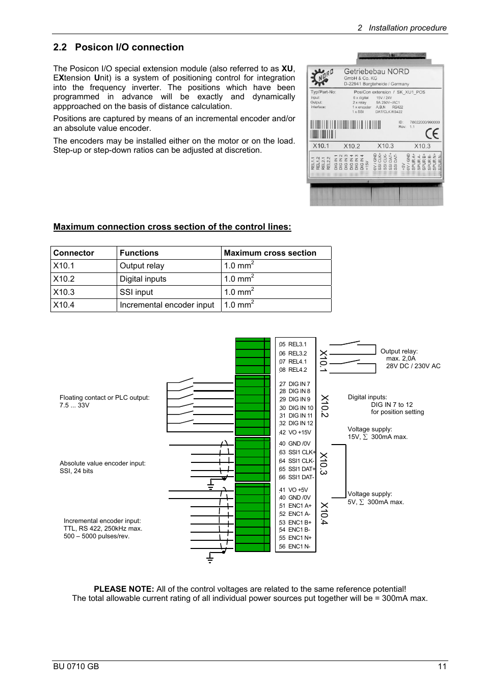 2 posicon i/o connection | NORD Drivesystems BU0710 User Manual | Page 11 / 32