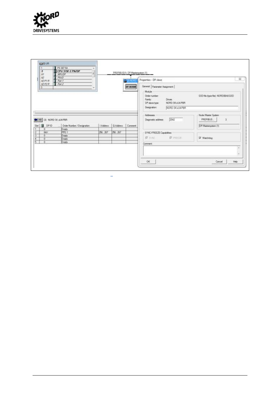 Fig. 2: slave configuration, properties, General [sk 2xxe] - profibus, 2 step 7 hardware configurator | NORD Drivesystems BU0940 User Manual | Page 13 / 44