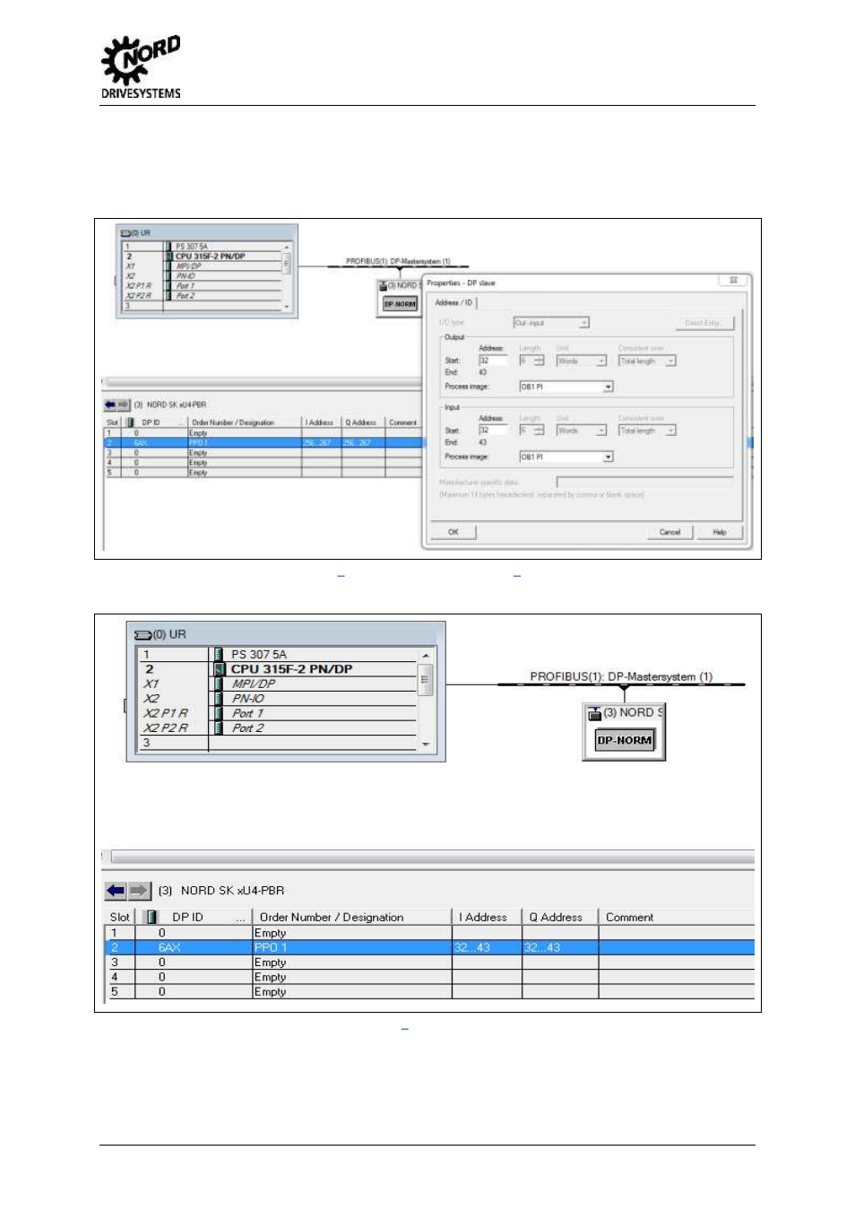 Fig. 4: slave configuration, properties, Address ranges [sk 2xxe] – profibus, Fig. 5: slave configuration, properties [sk 2xxe | Profibus, 2 step 7 hardware configurator | NORD Drivesystems BU0940 User Manual | Page 15 / 44