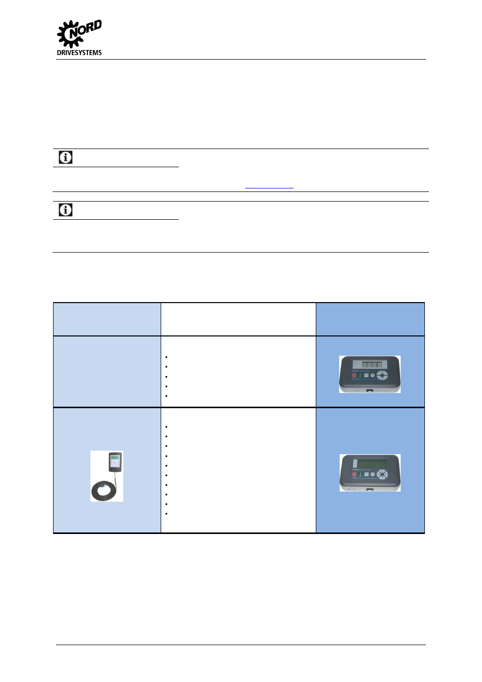 3 control boxes / control units, 1 handheld version, Control boxes / control units | Handheld version, Table 16: handheld control boxes, Information, 2 implementation, Operating manual, Software update | NORD Drivesystems MI0700 User Manual | Page 33 / 84