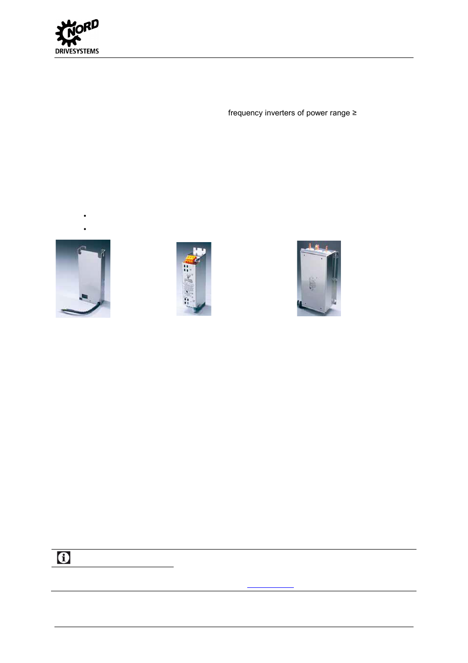 6 mains filter, Versions, Mains filter | Figure 6: mains filter versions, Information, 2 implementation, Emc limit value classes | NORD Drivesystems MI0700 User Manual | Page 37 / 84