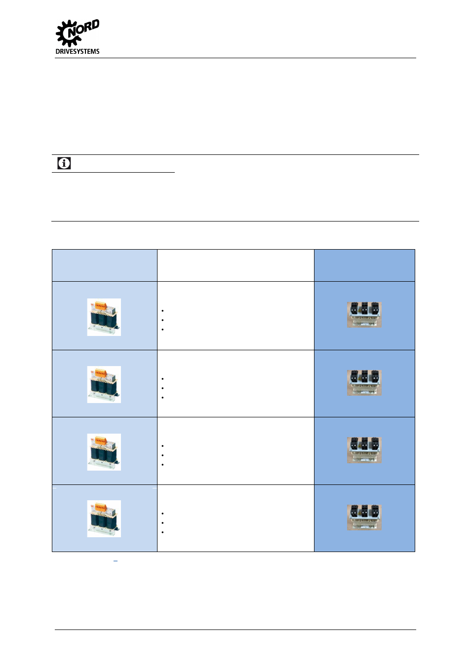 1 input choke, 5 kw to 15.0 kw, Input choke | Table 27: 1.5 kw, 0 kw input chokes, Information, 2 implementation | NORD Drivesystems MI0700 User Manual | Page 43 / 84