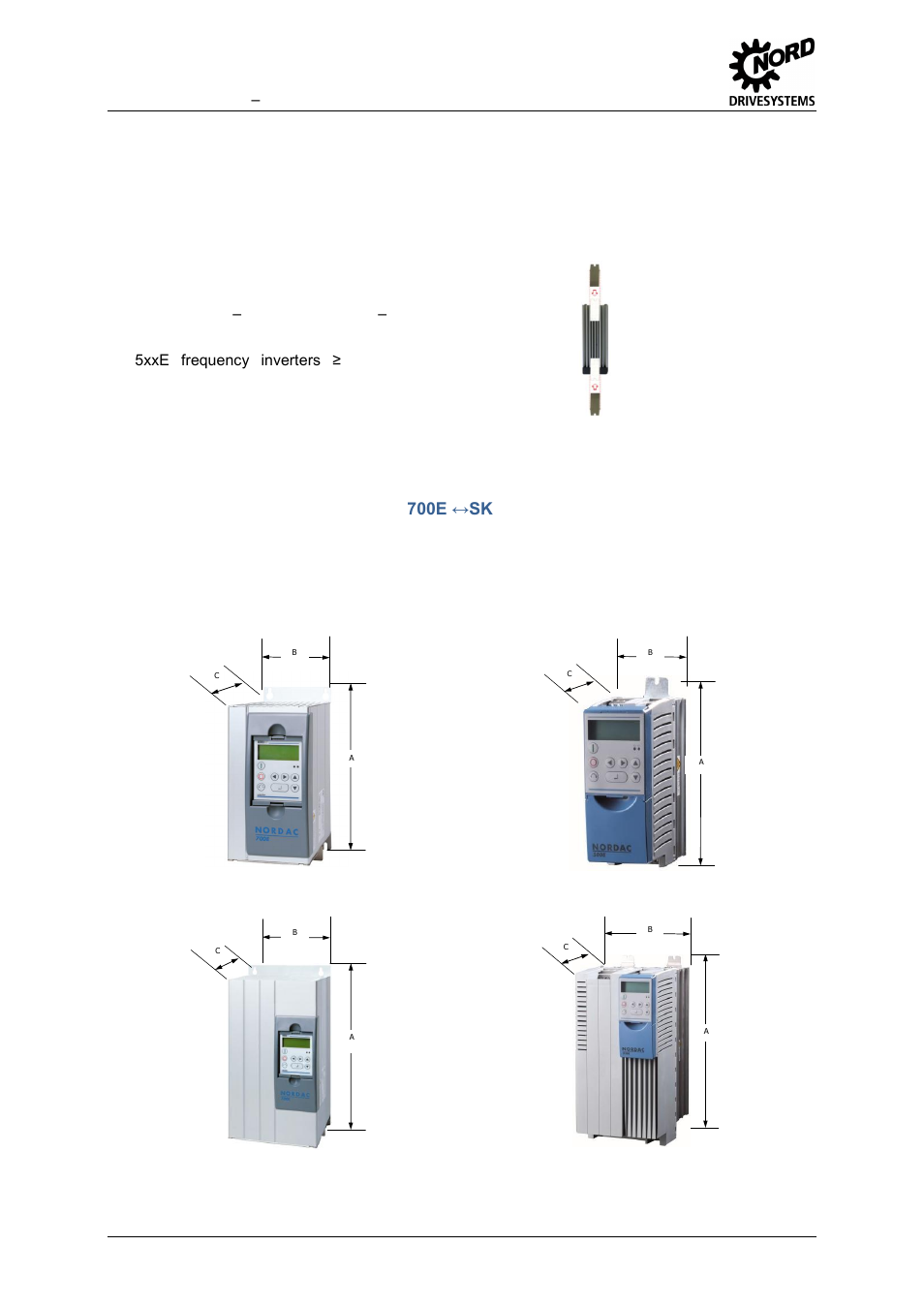 4 dimensions, 1 frequency inverter, 1 frequency inverter series sk 700e ↔sk 5xxe | Dimensions, Frequency inverter, Frequency inverter series sk, 700e ↔sk 5xxe, Figure 13: wall mount bracket | NORD Drivesystems MI0700 User Manual | Page 66 / 84