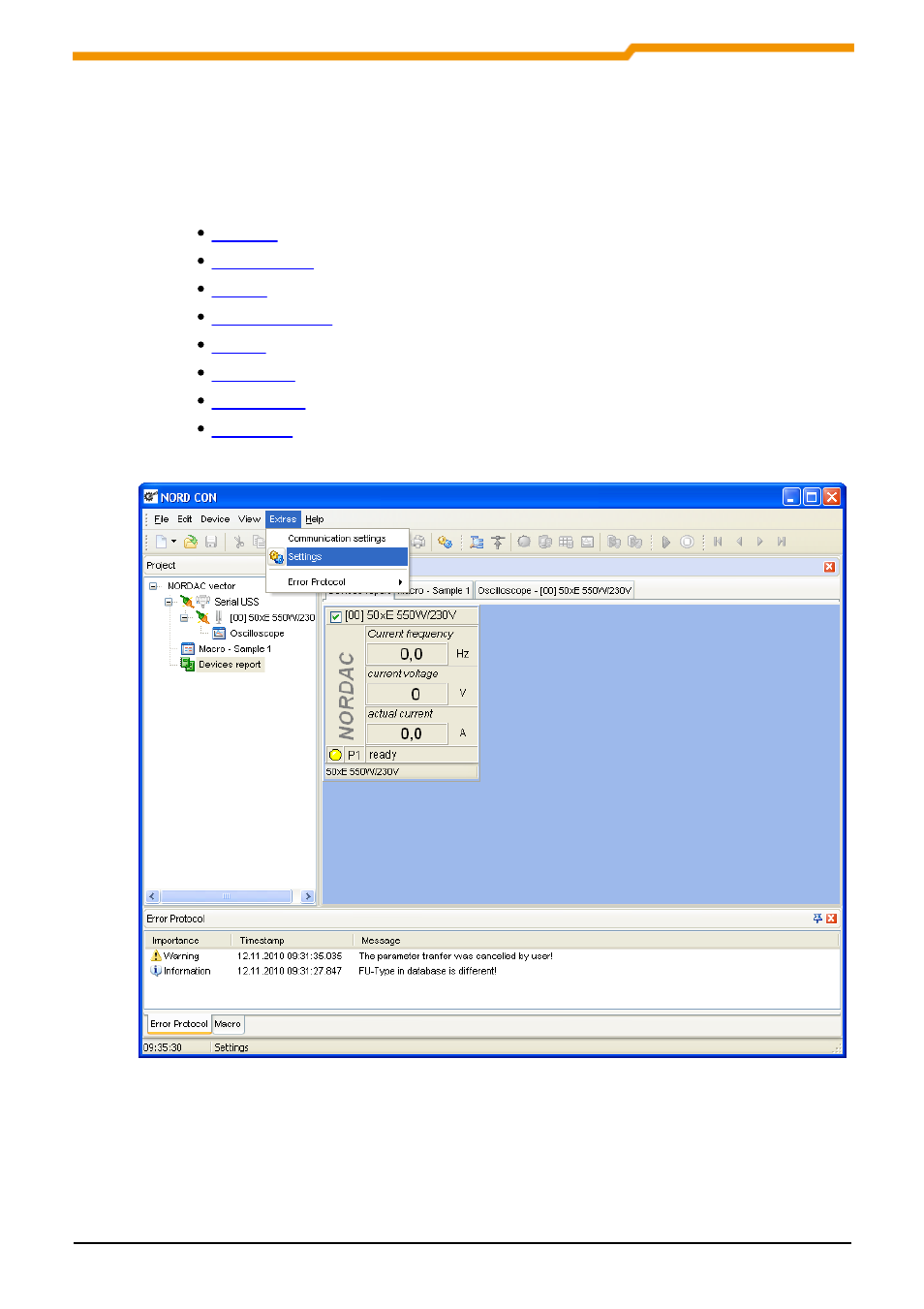 Settings, Overview, 9 settings | 1 overview | NORD Drivesystems BU0000 User Manual | Page 60 / 85