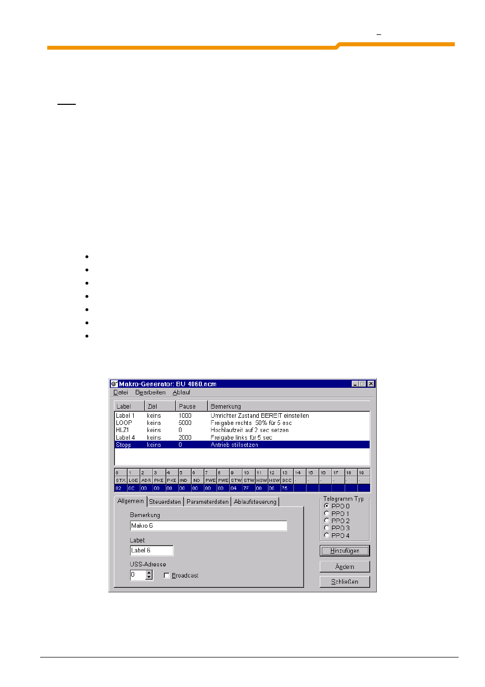 6 telegram examples, 1 the macro generator | NORD Drivesystems BU0050 User Manual | Page 43 / 76