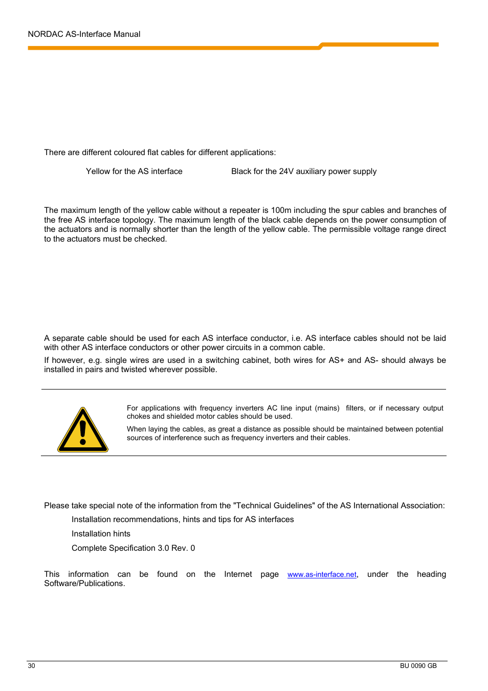 2 cable type, 3 cable layout and shielding (emc measures) | NORD Drivesystems BU0090 User Manual | Page 30 / 72